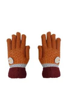 LOOM LEGACY Women Brown & White Patterned Acrylic Hand Gloves