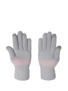 LOOM LEGACY Women Grey & Pink Acrylic Hand Gloves