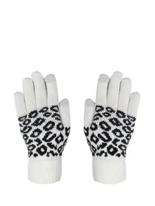 LOOM LEGACY Women Cream & Black Printed Gloves