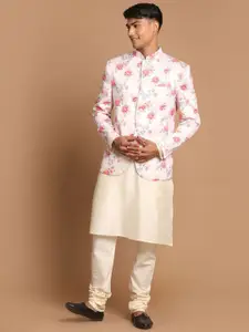 VASTRAMAY Men Floral Printed Kurta with Churidar & Nehru Jacket