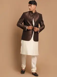 VASTRAMAY Men Solid Straight Kurta with Churidar & Jacket
