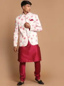 VASTRAMAY Men Kurta with Pyjama and Floral Printed Nehru Jacket Set