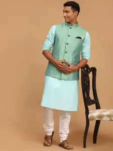 VASTRAMAY Men Silk Blend Nehru Jacket with Kurta With Pyjama