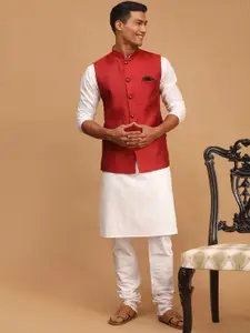 VASTRAMAY Men Kurta & Pyjama With Printed Nehru Jacket