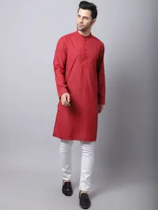 even Men Red Checked Woven Design Kurta
