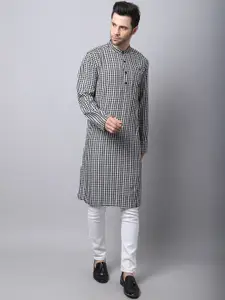 Even Men Black & White Checked Cotton Kurta