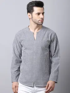 even Men Black & White Checked Round Neck Cotton Kurta
