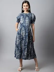 Moms Maternity Turquoise Blue Ethnic Motifs Striped Maternity A-Line Midi Dress