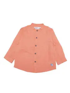 ZERO THREE Boys Peach Solid Mandarin Collar Custom Fit Cotton Casual Shirt