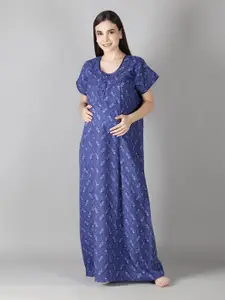 NIGHTSPREE Women Printed Maternity Maxi Nightdress