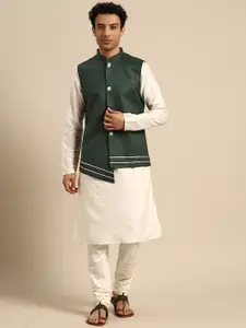 KISAH Men Green Gotta Patti Kurta Jacket Set with Churidar