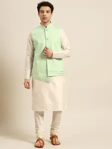 KISAH Men Green Gotta Patti Kurta Jacket Set with Churidar