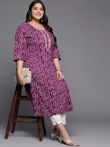 Varanga Plus Size Women Pure Cotton Bandhani Printed Kurta