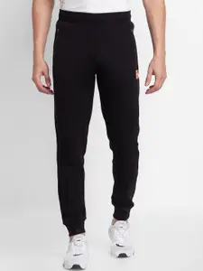 SPYKAR Men Plus size Black Solid Cotton Slim-Fit Track Pants