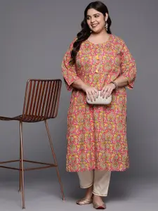 Varanga Women Plus Size Women Jaipuri Ethnic Prinyed Zari & Sequin Embroidered Kurta