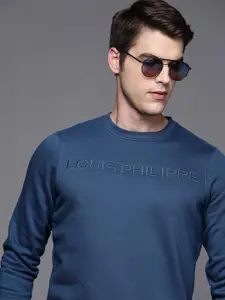 Louis Philippe Men Teal Blue Brand Logo Embroidered Sweatshirt