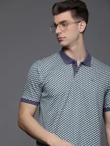 Louis Philippe Geometric Printed Polo Collar Pure Cotton T-shirt