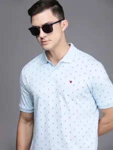 Louis Philippe Men Blue Abstract Printed Polo Collar Pure Cotton T-shirt