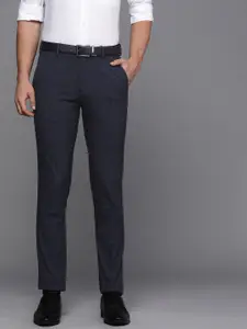 Louis Philippe Men Navy Blue & White Striped Super Slim Fit  Formal Trousers