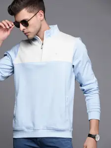 Louis Philippe Men Blue & White Colourblocked Sweatshirt