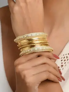 Fida Gold-Plated & Toned Beads Studded Bangle Set