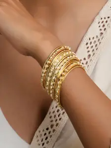 Fida Set Of 6 Gold-Plated & Beaded Bangles