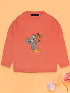 CHIMPRALA Boys Orange & Grey Animal Printed Woolen Pullover