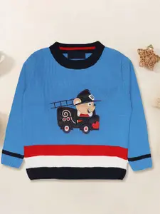 CHIMPRALA Boys Blue & Brown Embroidered Woolen Pullover