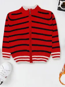 CHIMPRALA Boys Red & White Striped Woolen Cardigan