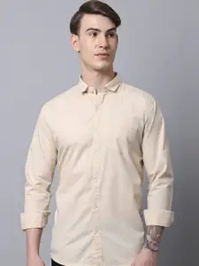 Majestic Man Men Cream-Coloured Slim Fit Pure Cotton Casual Shirt