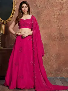 FABPIXEL Pink & Silver-Toned Embroidered Sequinned Bridal Lehenga Choli Set With Dupatta