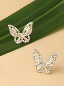 Yellow Chimes Gold-Toned Crystal Studded Butterfly Stud Earring