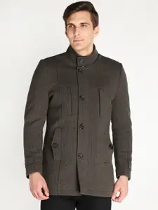 LURE URBAN Men Olive Black Solid Trench Coat
