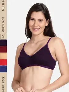shyaway Pack Of 5 Non Padded & Non Wired Everyday Cotton Bra