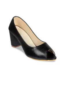Glitzy Galz Black Textured Block Peep Toes