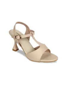 Glitzy Galz Beige Block Peep Toes with Buckles