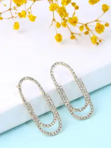 Yellow Chimes Gold Tone Pin designed Sparkling Crystal Studded Drop Stud Earrings