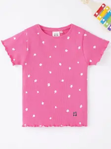 Ed-a-Mamma Girls Pink Floral Printed T-shirt