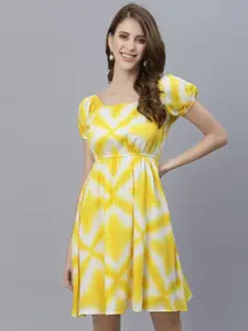 RAASSIO Women Yellow & Off White Tie and Dye Dyed Dress