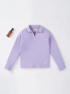 Ed-a-Mamma Girls Lavender Polo Collar Cotton T-shirt