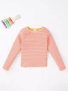 Ed-a-Mamma Girls Yellow & Pink Striped T-shirt