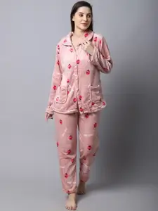 TAG 7 Women Pink & Red Printed Night suit