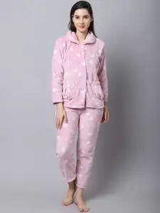 TAG 7 Women Pink & White Printed Night suit