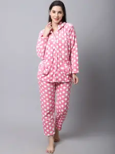 TAG 7 Women Pink & Off White Printed Night suit