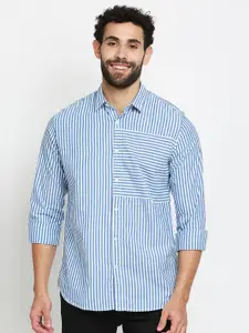 Solemio Men Blue & White Striped Pure Cotton Casual Shirt