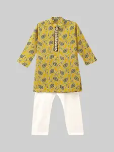 The Magic Wand Boys Yellow Empire Pure Cotton Kurti with Pyjamas