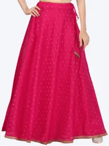Studio Shringaar Women Pink Chanderi Silk Self Design  Lehenga Skirt