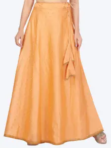 Studio Shringaar Women Peach Coloured Embellished Maxi Flared Skirts