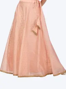 Studio Shringaar Women Pink Self Design Chanderi Silk Maxi Flared Skirts