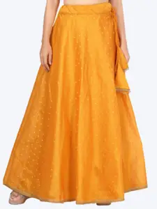 Studio Shringaar Women Orange Chanderi Silk Self Design Lehenga Skirt